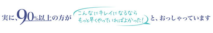 実に90％以上の方がこんなにキレイになるならもっと早くやっていればよかった！と、おっしゃっています。